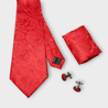 Extra Long Red Floral Tie Pocket Square Cufflink Set - STYLETIE