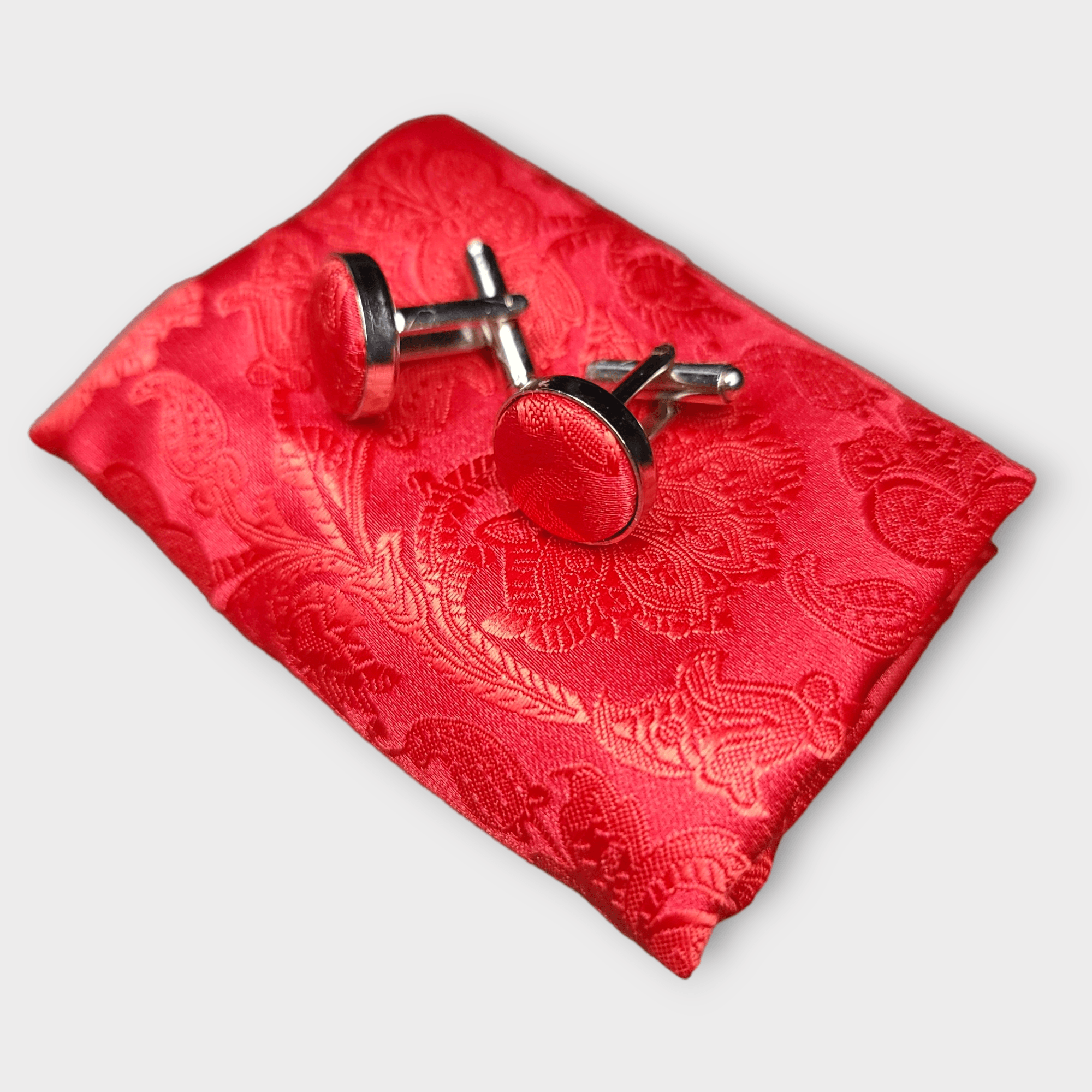 Extra Long Red Floral Tie Pocket Square Cufflink Set - STYLETIE