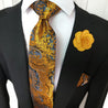 Floral Black Gold Paisley Silk Tie Pocket Square Cufflink Set - STYLETIE