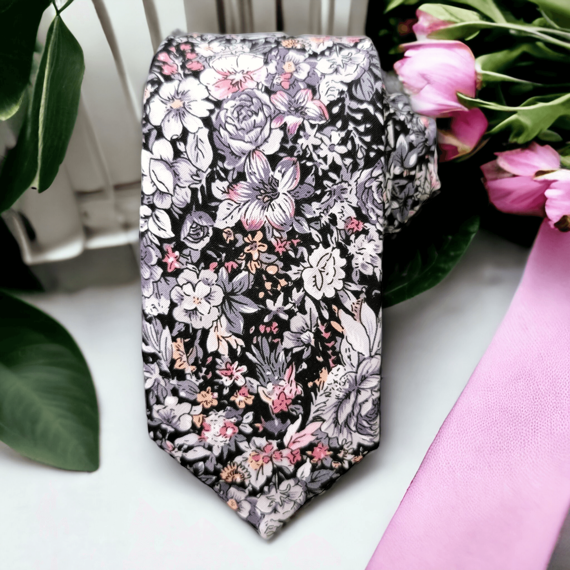 Floral Gray Slim Tie - STYLETIE