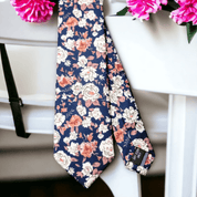 Floral Khaki Navy Blue Slim Tie - STYLETIE