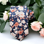 Floral Khaki Navy Blue Slim Tie - STYLETIE