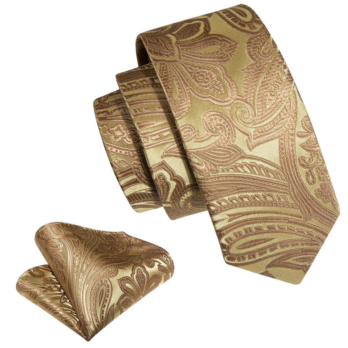 Gold Paisley Silk Tie Pocket Square Cufflink Set - STYLETIE