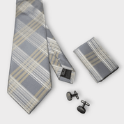 Gold Silver Striped Silk Tie Pocket Square Cufflink Set - STYLETIE