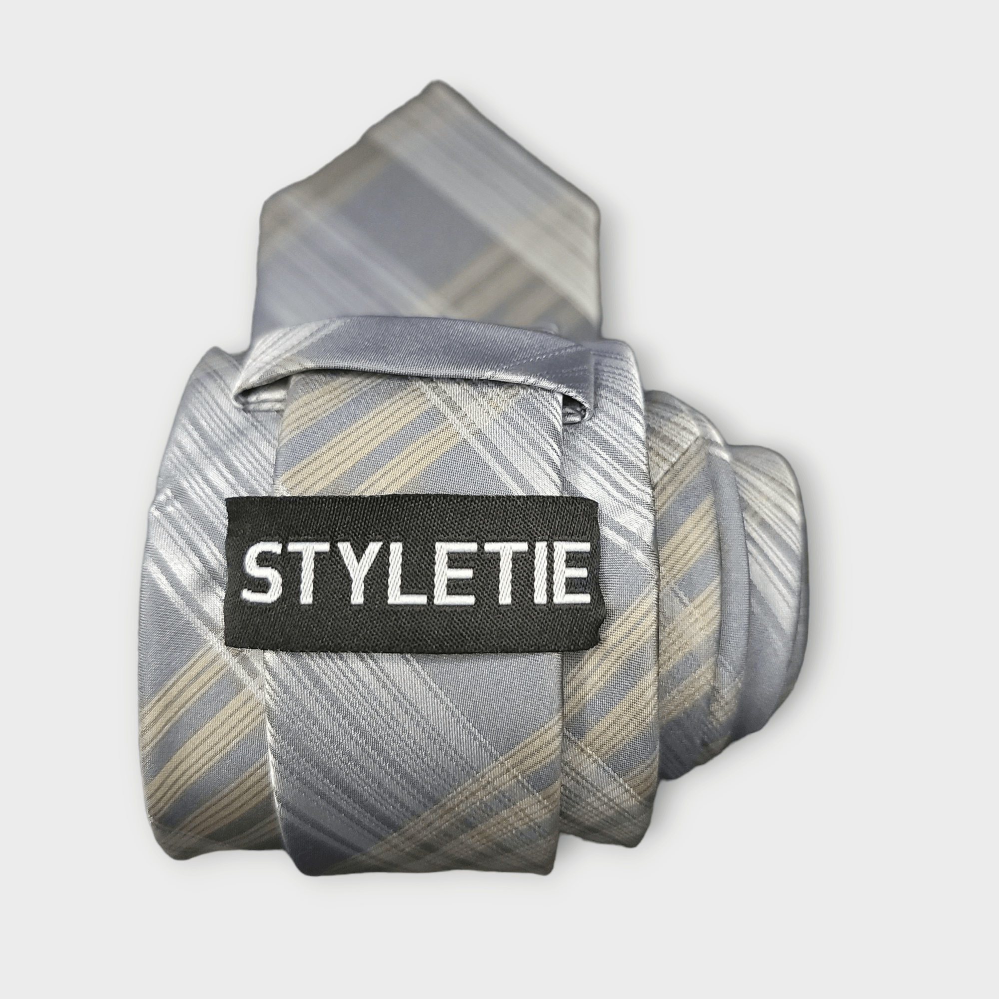 Gold Silver Striped Silk Tie Pocket Square Cufflink Set - STYLETIE