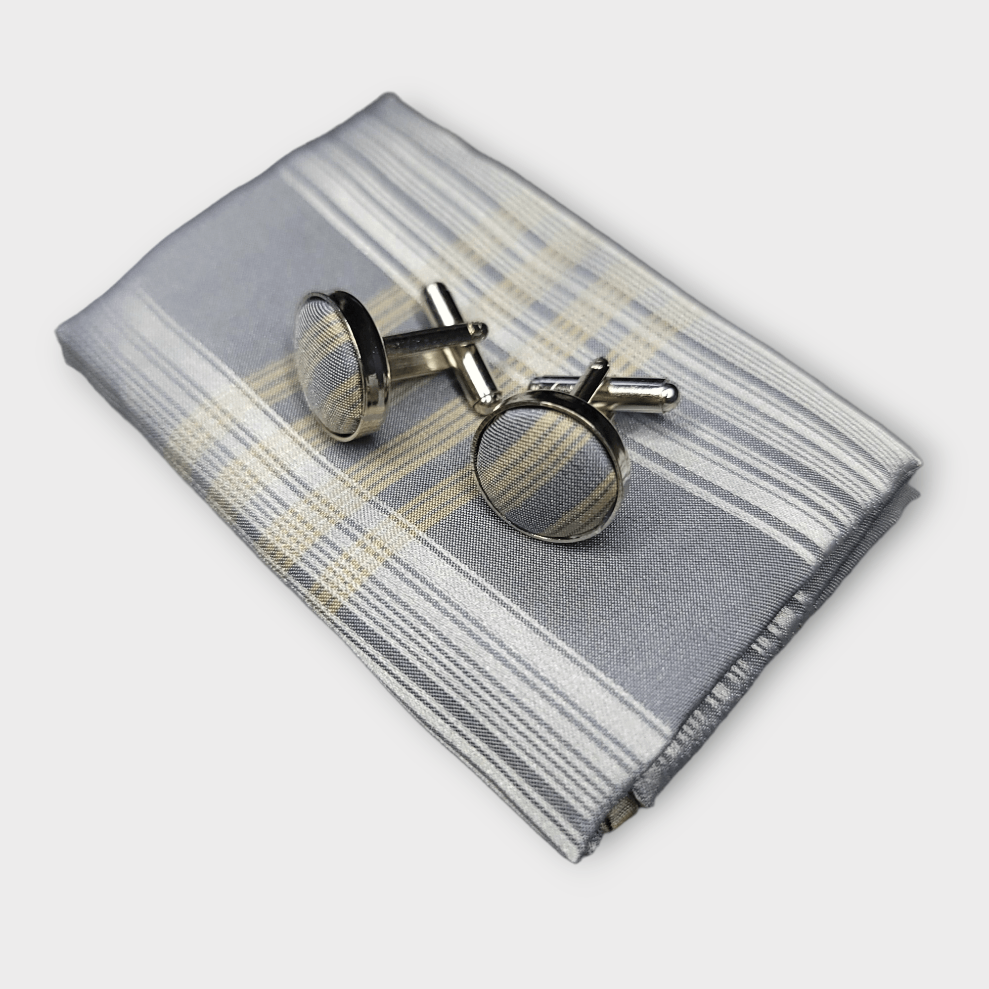 Gold Silver Striped Silk Tie Pocket Square Cufflink Set - STYLETIE