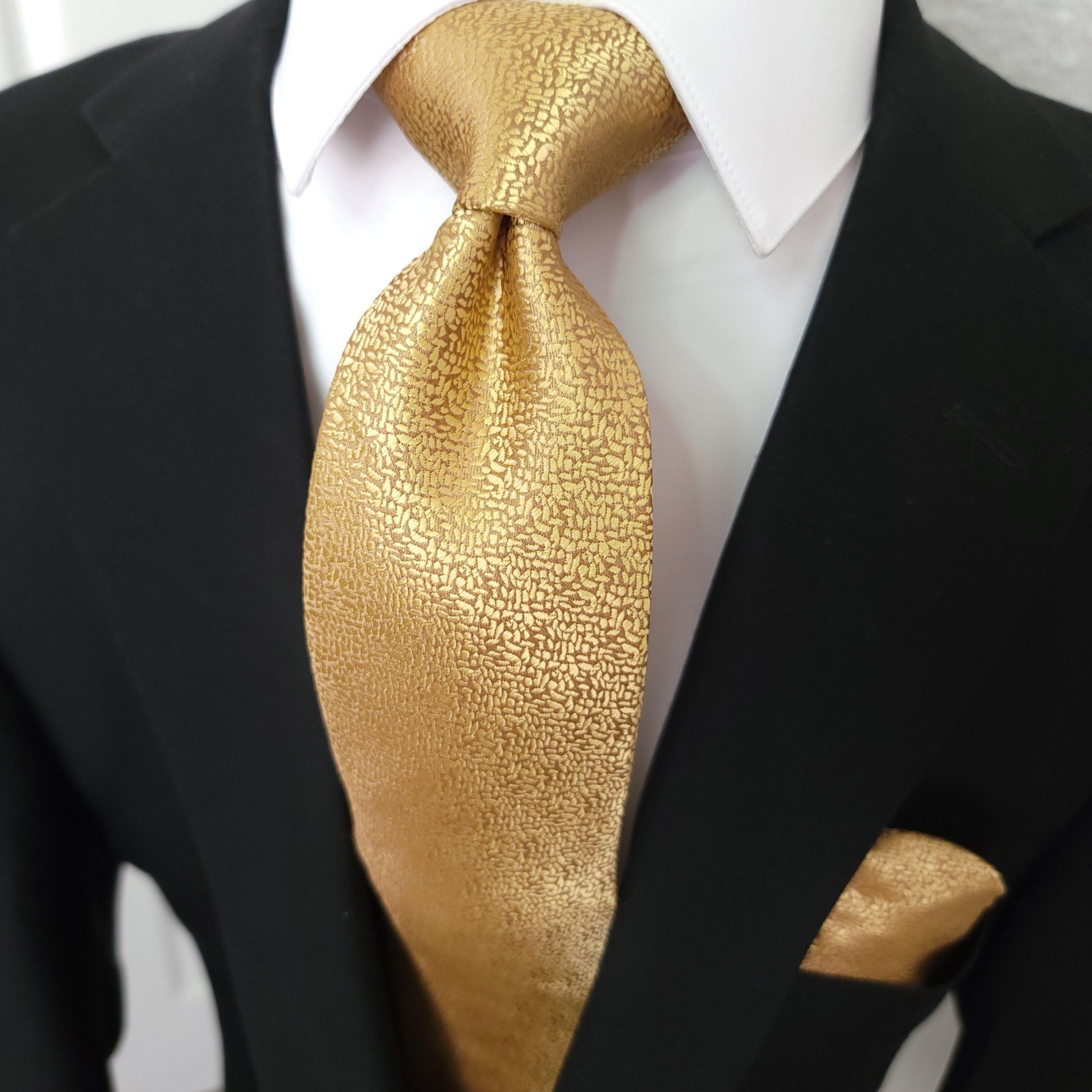 Gold Solid Silk Tie Pocket Square & Cufflinks - STYLETIE