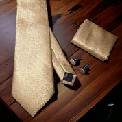 Gold Solid Silk Tie Pocket Square & Cufflinks - STYLETIE