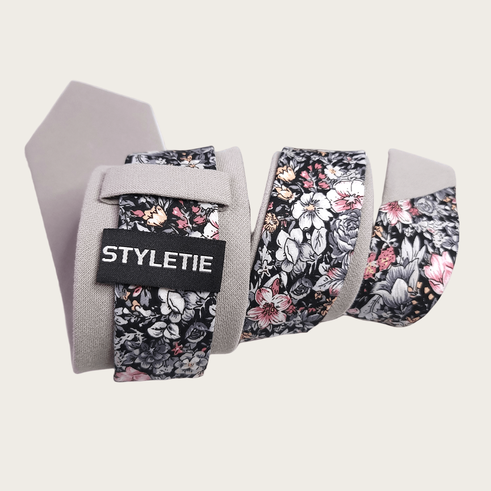 Gray Black Floral Peekaboo Tie - STYLETIE