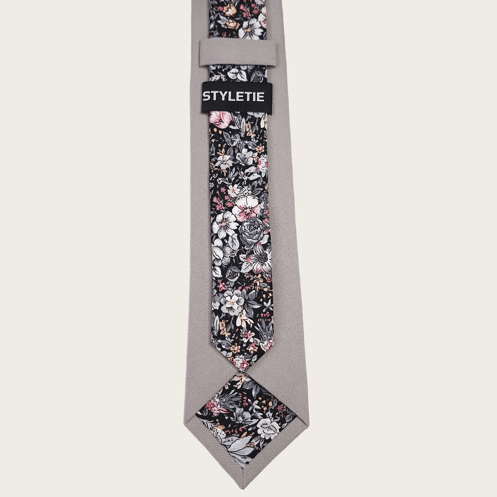 Gray Black Floral Peekaboo Tie - STYLETIE