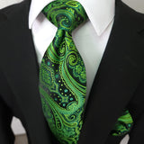 Green Black Silk Tie Pocket Square Cufflink Set