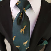 Green Giraffe Silk Tie Pocket Square Cufflink Set - STYLETIE