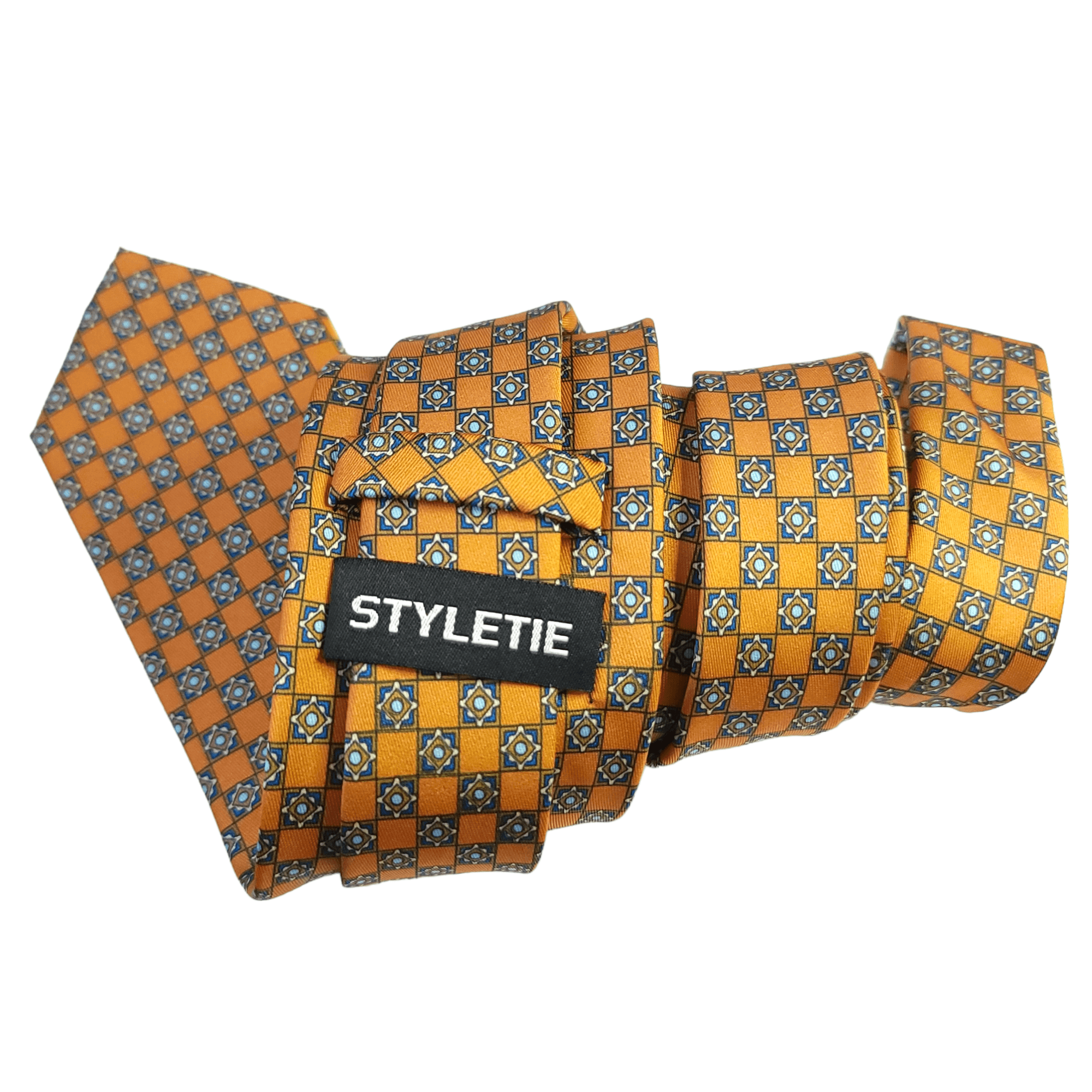 Honey Orange Blue Plaid Tie - STYLETIE