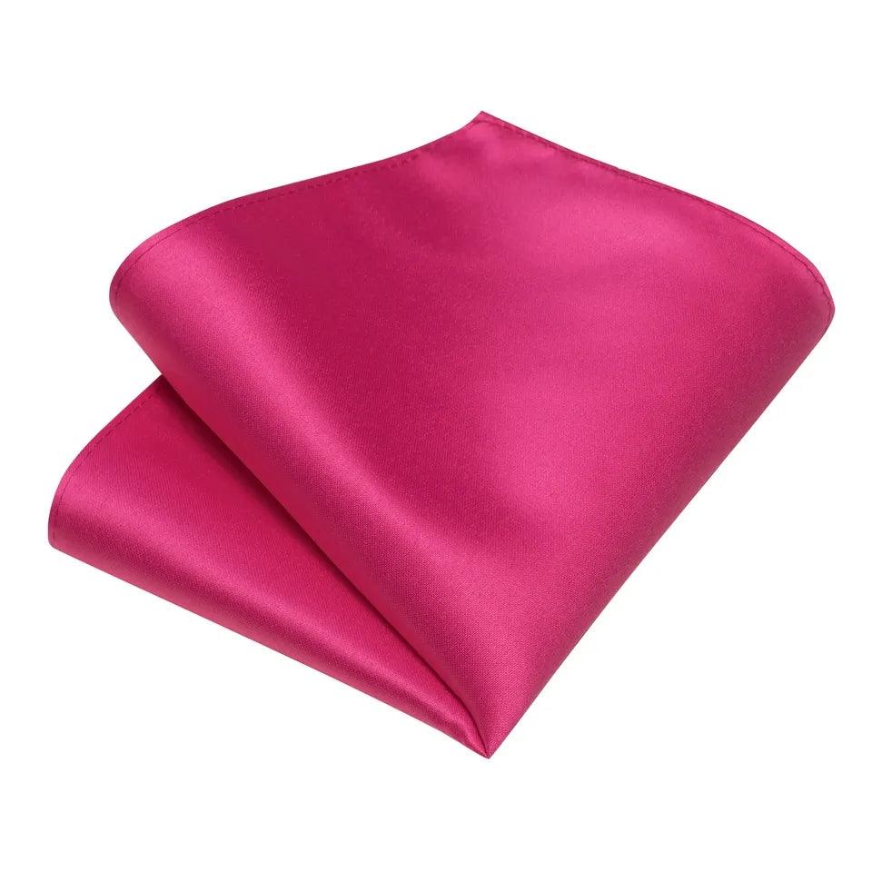 Hot Pink Solid Silk Tie Pocket Square Cufflink Set - STYLETIE
