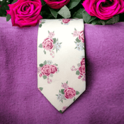 Ivory Pink Floral Leaf Tie - STYLETIE