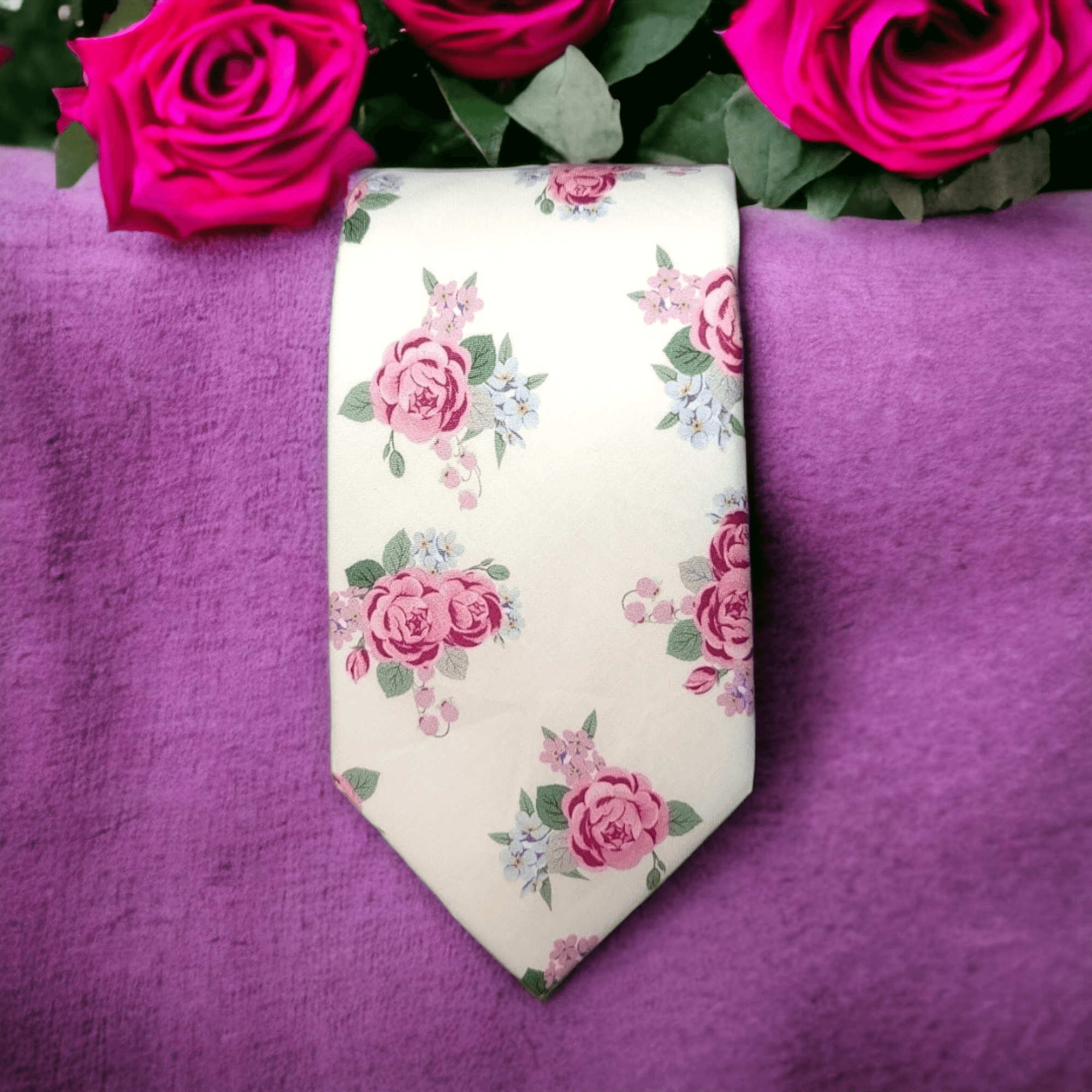 Ivory Pink Floral Leaf Tie - STYLETIE