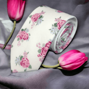 Ivory Pink Floral Leaf Tie - STYLETIE