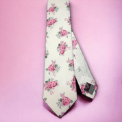 Ivory Pink Floral Leaf Tie - STYLETIE