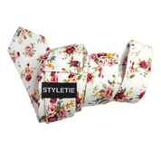 Ivory Rose Pink Slim Floral Tie - STYLETIE