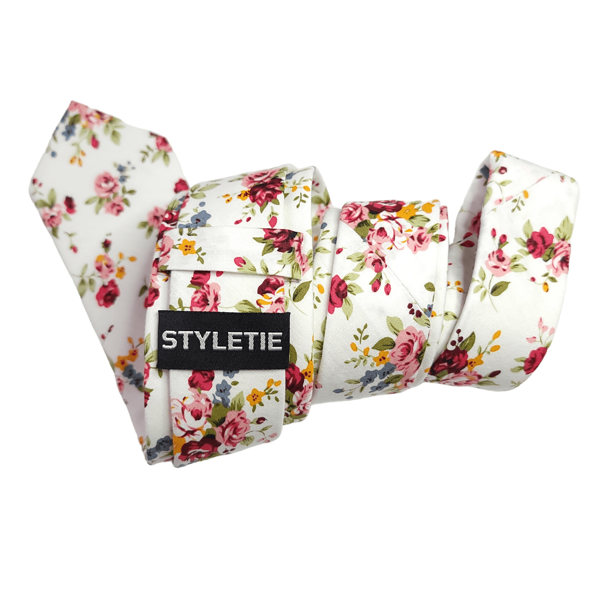 Ivory Rose Pink Slim Floral Tie - STYLETIE