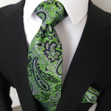Lime Green Paisley Silk Tie Pocket Square Cufflink Set