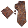 Luxury Burnt Orange Paisley Silk Tie Pocket Square Cufflink Set - STYLETIE