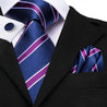 Naby Blue Purple Stripe Silk Tie Pocket Square Cufflink Set - STYLETIE
