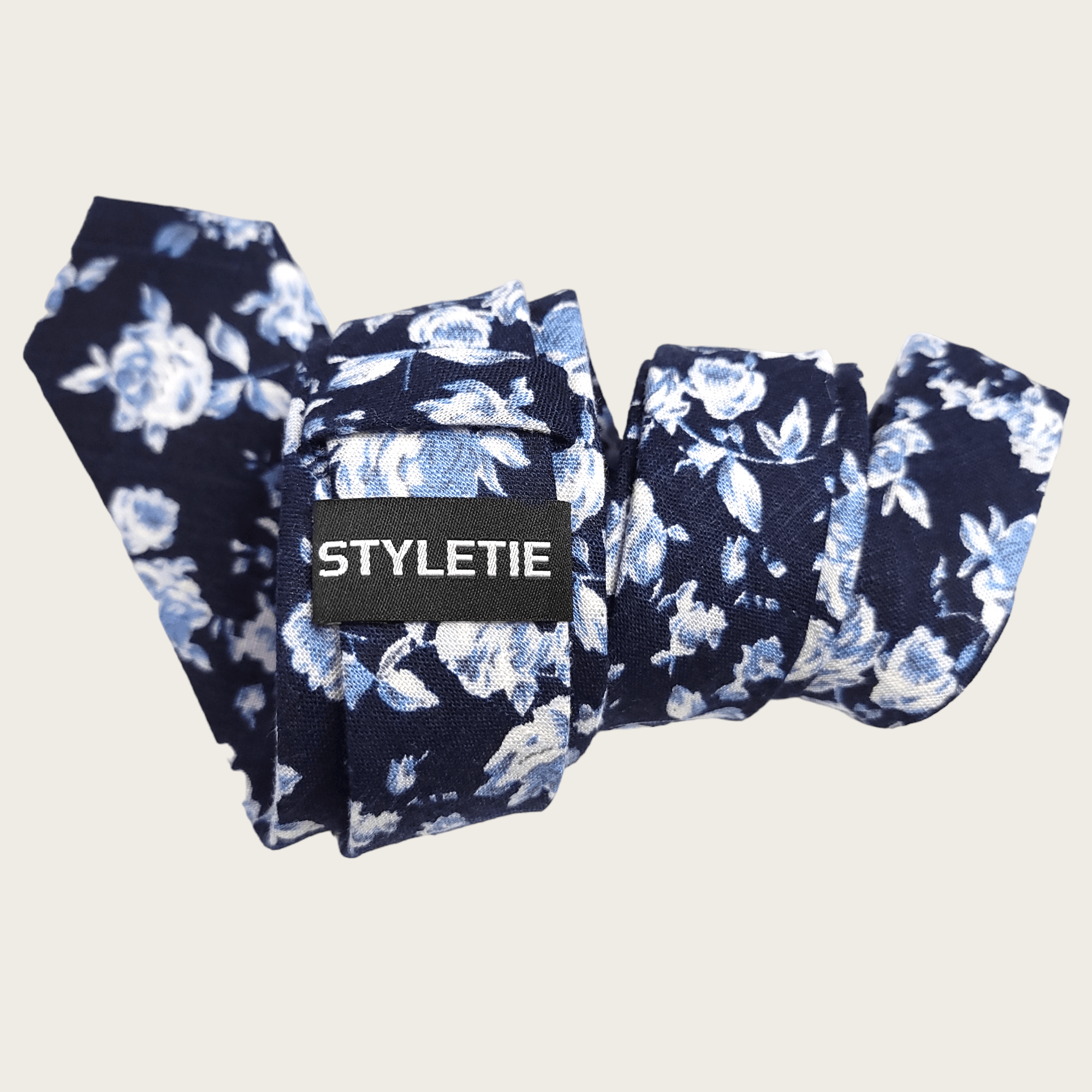 Navy Baby Blue Floral Slim Tie - STYLETIE