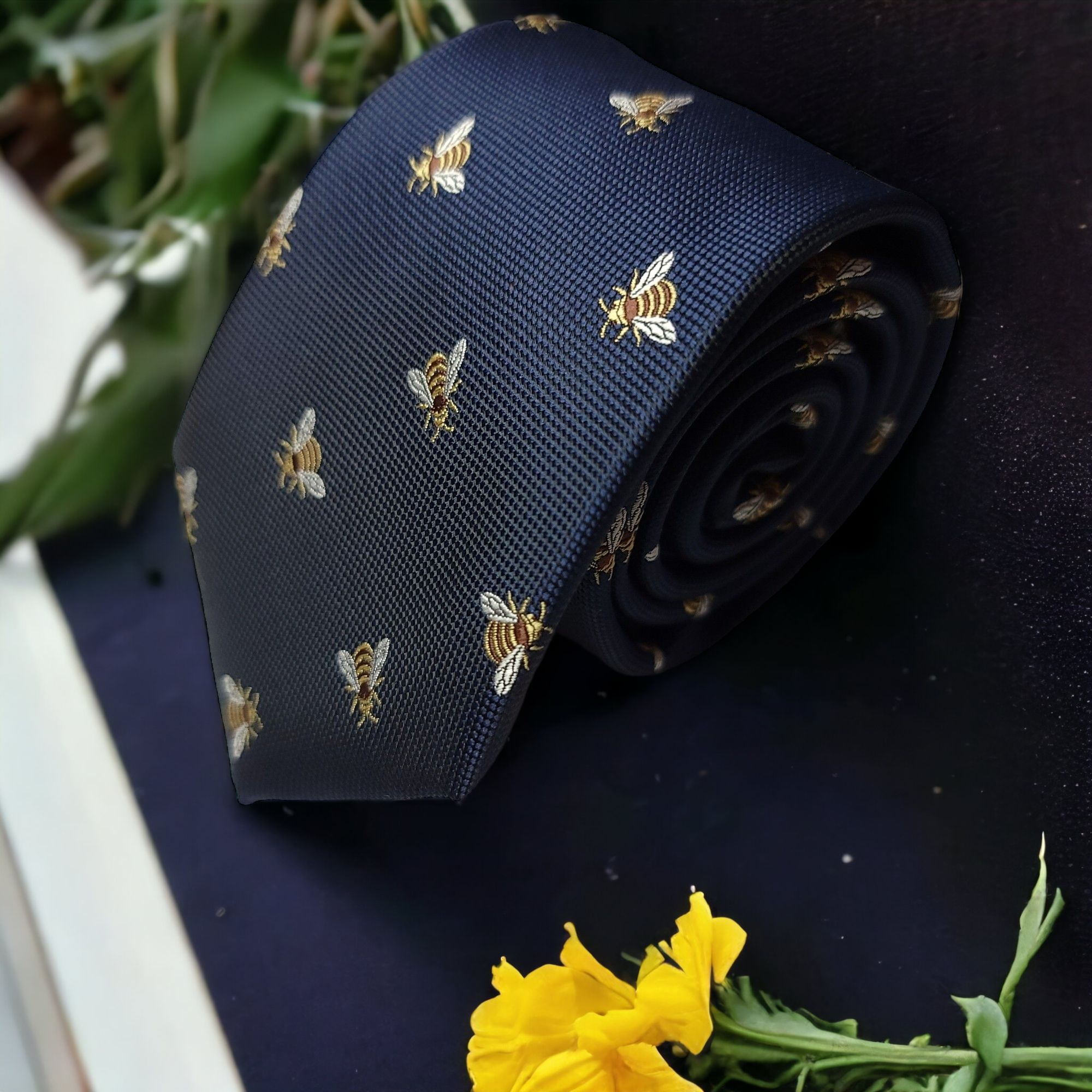 Navy Blue Bee Pattern Tie