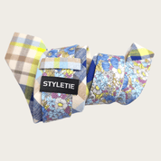 Navy Blue Cream Gray Plaid Floral Peekaboo Tie - STYLETIE