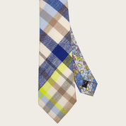 Navy Blue Cream Gray Plaid Floral Peekaboo Tie - STYLETIE