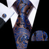 Navy Blue Gold Brown Silk Tie Pocket Square Cufflink Set - STYLETIE