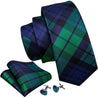 Navy Blue Green Plaid Silk Tie Pocket Square Cufflink Set - STYLETIE
