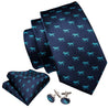Navy Blue Horse Pattern Silk Tie Pocket Square Cufflink Set - STYLETIE