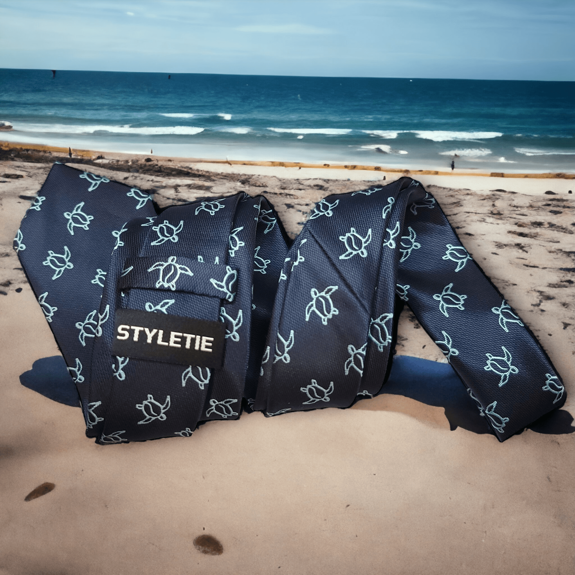Navy Blue Light Blue Turtle Pattern Tie - STYLETIE