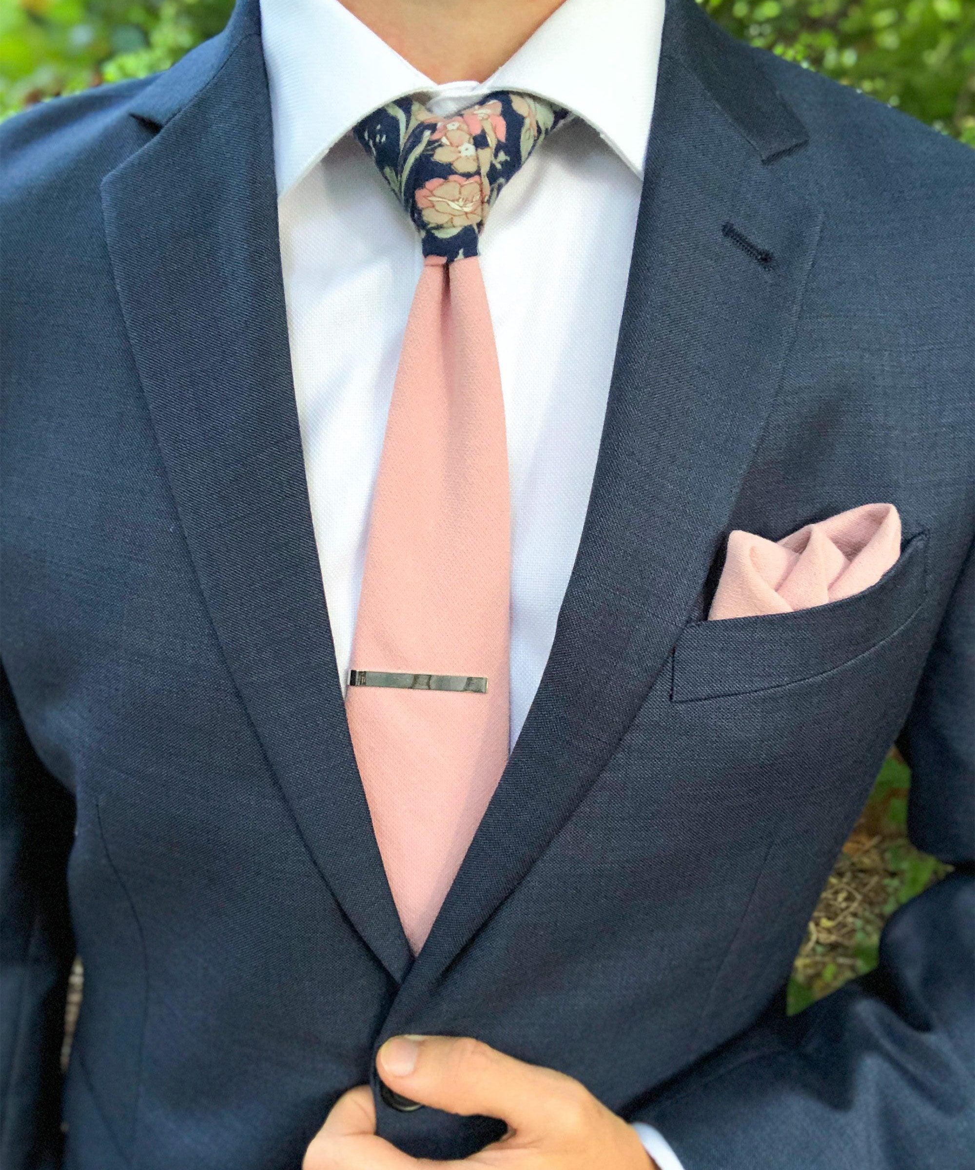 Navy Blue Pink Floral Reversible Pocket Square - STYLETIE