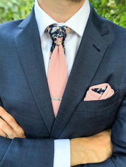 Navy Blue Pink Floral Reversible Pocket Square - STYLETIE