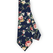 Navy Blue Pink Leaf Floral Slim Tie - STYLETIE