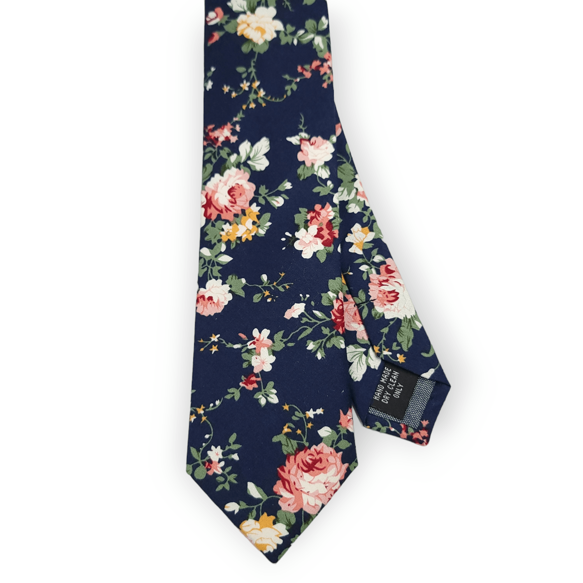 Navy Blue Pink Leaf Floral Slim Tie - STYLETIE