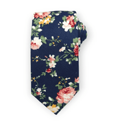 Navy Blue Pink Leaf Floral Slim Tie - STYLETIE