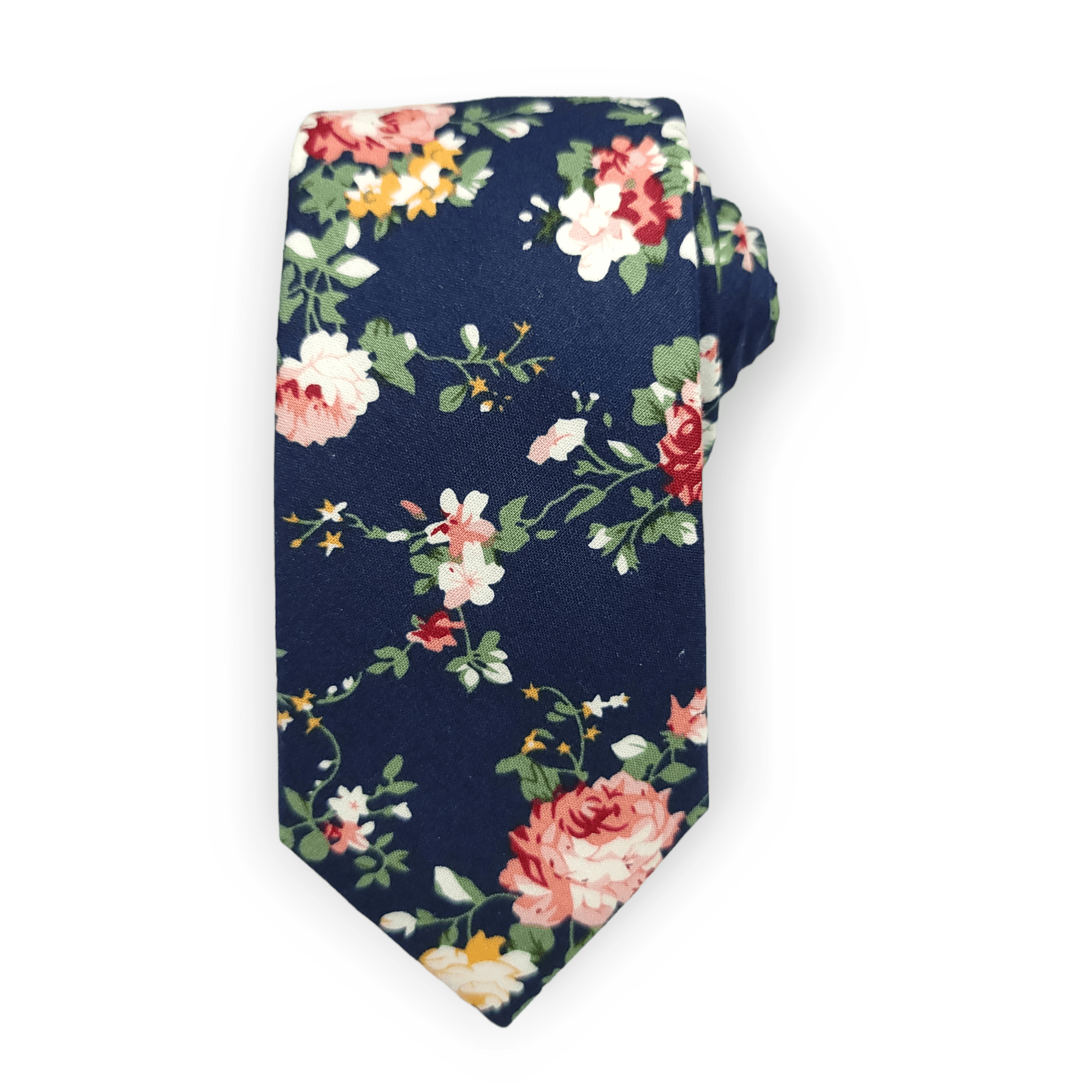 Navy Blue Pink Leaf Floral Slim Tie - STYLETIE