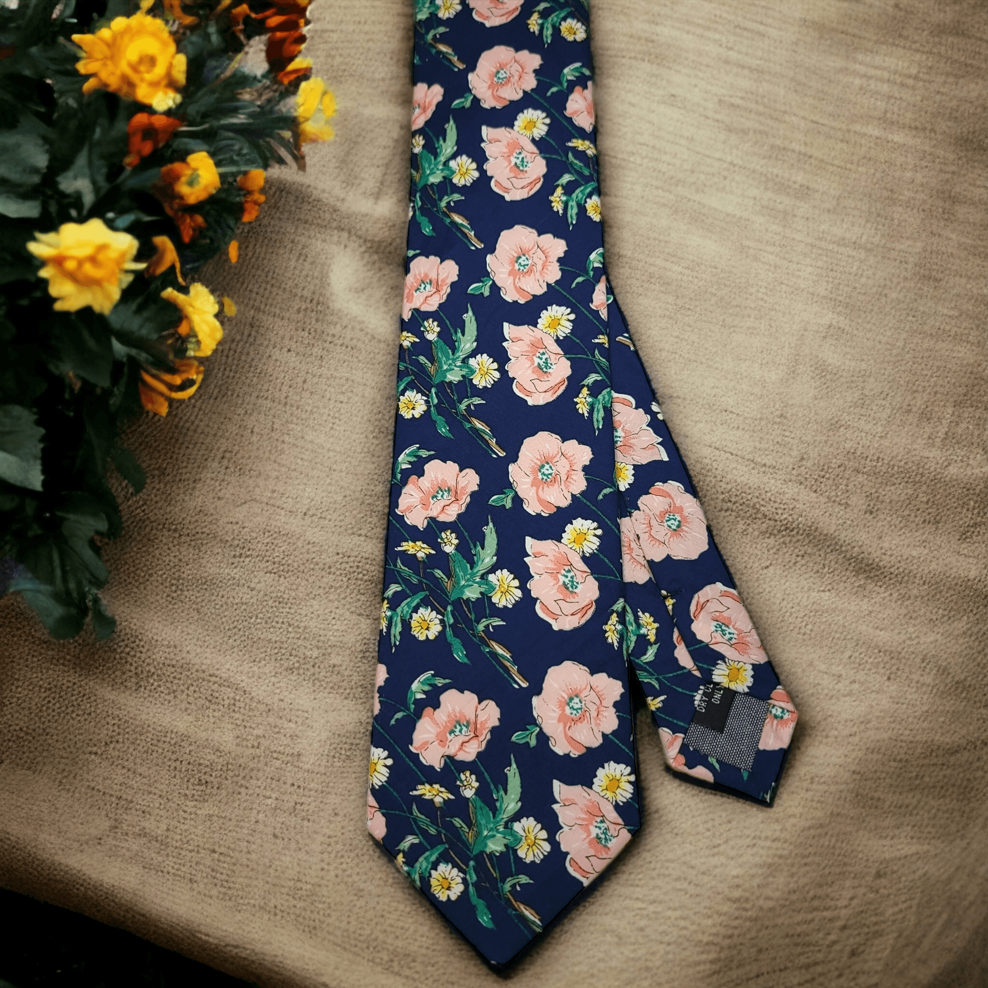 Navy Blue Pink Yellow Floral Leaf Tie - STYLETIE