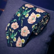 Navy Blue Pink Yellow Floral Leaf Tie - STYLETIE