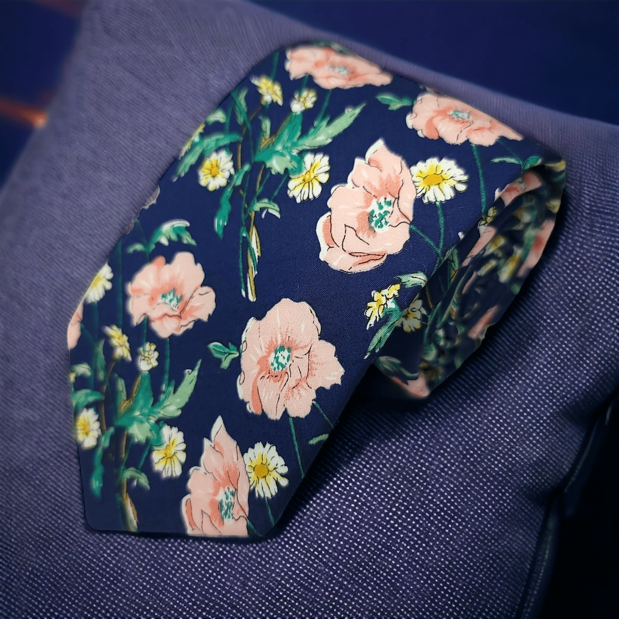 Navy Blue Pink Yellow Floral Leaf Tie - STYLETIE