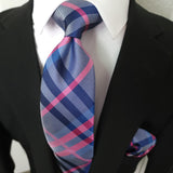 Navy Blue Purple Tie Set of Pocket Square & Cufflinks