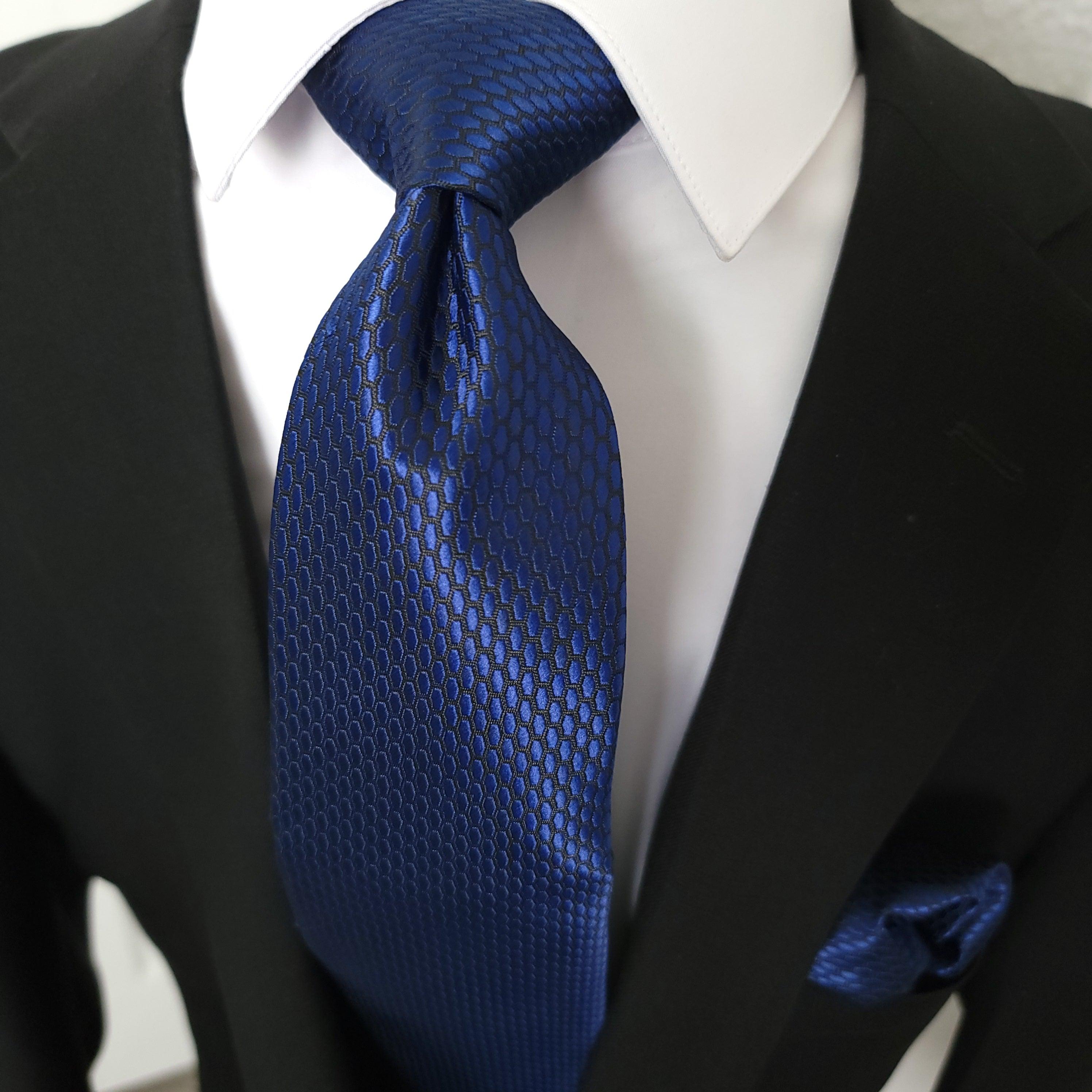 Navy Blue Silk Tie Pocket Square Cufflink Set - STYLETIE