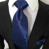 Navy Blue  Silk Tie Pocket Square Cufflink Set