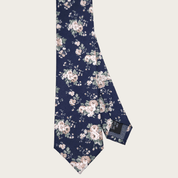 Navy Blue Smoke White Floral Leaf Slim Tie - STYLETIE