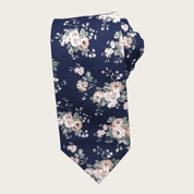 Navy Blue Smoke White Floral Leaf Slim Tie - STYLETIE