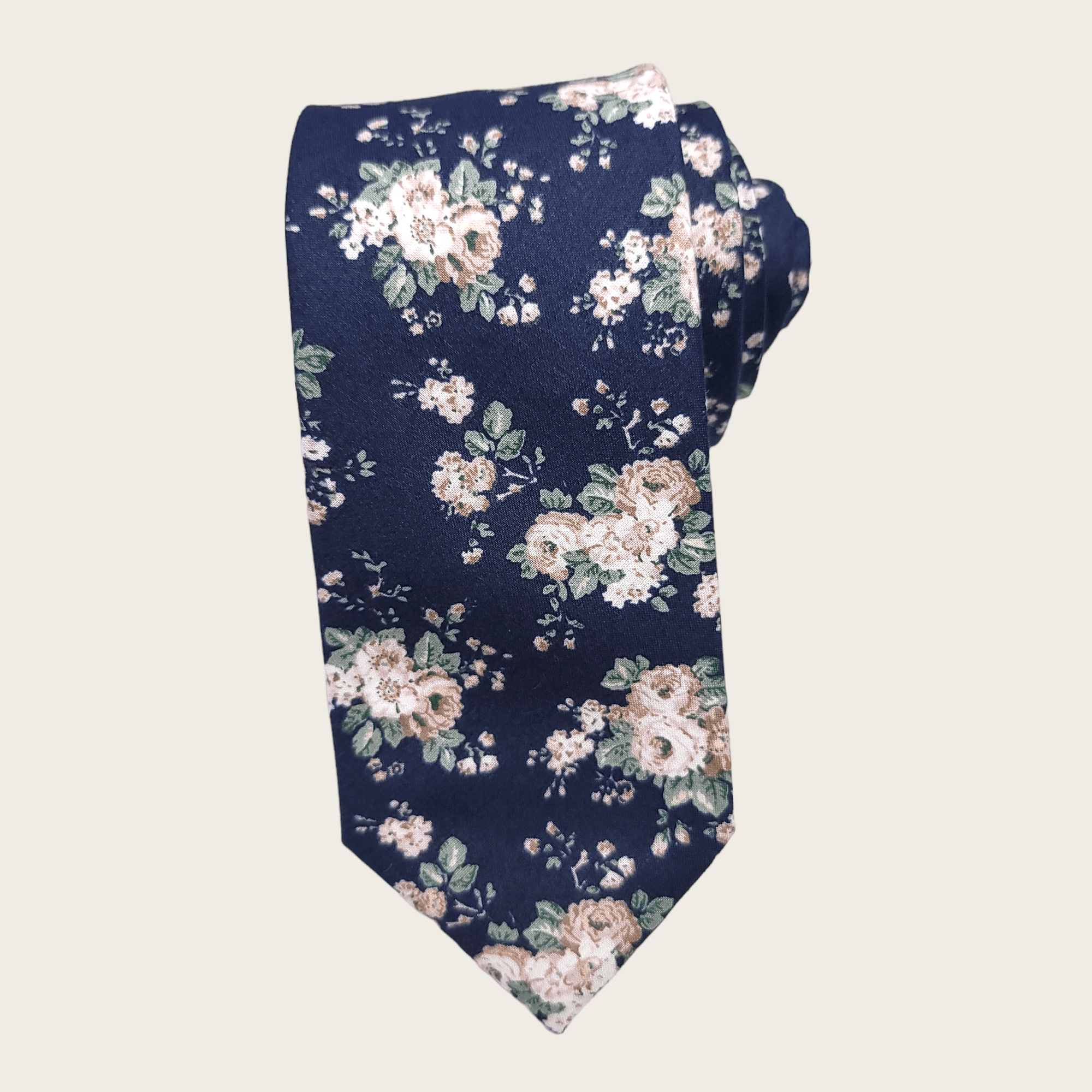 Navy Blue Smoke White Floral Leaf Slim Tie - STYLETIE